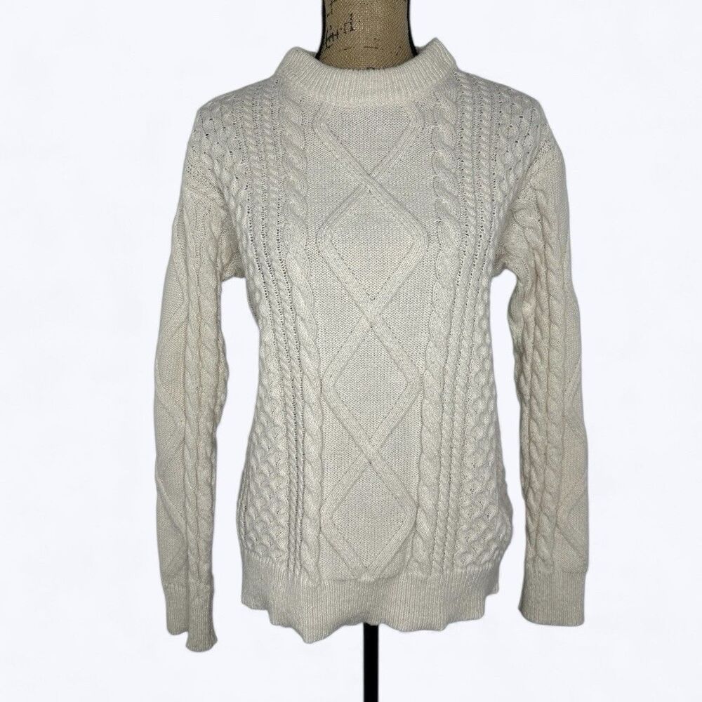 Elfric Eden Cable Knit Sweater‎ Size S Cream Fisherman Old Money Layers Classic